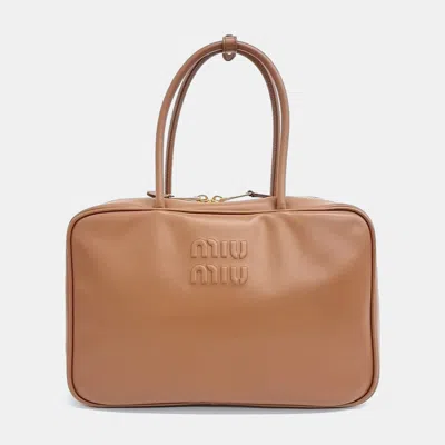 Pre-owned Miu Miu Brown Leather Embossed Logo Bowling Bag