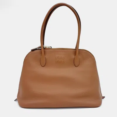 Pre-owned Miu Miu Brown Leather Embossed Logo Shoulder Bag