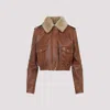 Miu Miu Logo-applique Leather Bomber Jacket In Brown
