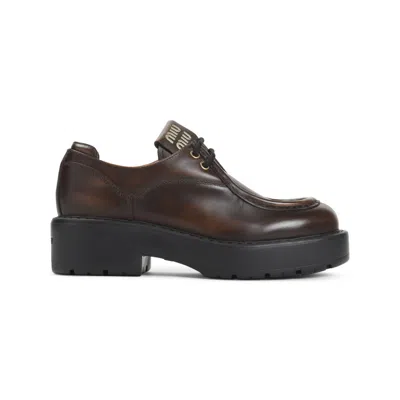 MIU MIU BROWN LEATHER LACE UP SHOES