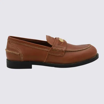MIU MIU BROWN LEATHER LOAFERS