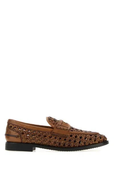 Miu Miu Brown Leather Loafers In Gray