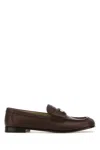 Miu Miu Leather Penny Strap Round Toe Loafers In Radica