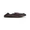 Miu Miu Brown Leather Loafers With Gathered Detail In Black