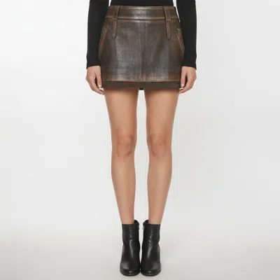 Pre-owned Miu Miu Brown Leather Low Waisted Mini Skirt S