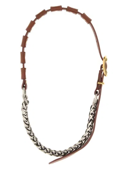 Miu Miu Brown Leather Necklace In Burgundy