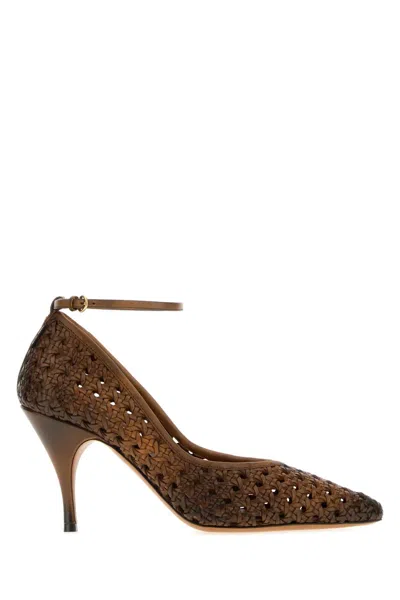 Miu Miu 80 Woven Leather Pointed Pumps In Brown