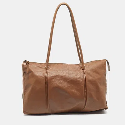 Pre-owned Miu Miu Brown Leather Vintage Zip Tote