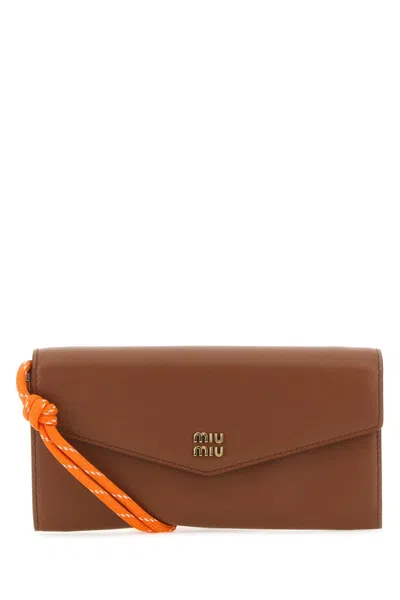 Miu Miu Brown Leather Wallet In Cognacarancio