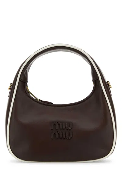 Miu Miu Brown Leather Wander Handbag In White