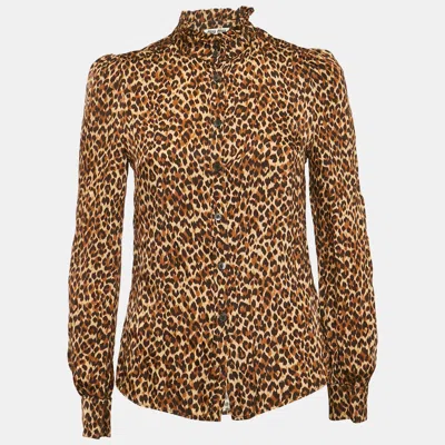 Pre-owned Miu Miu Brown Leopard Print Jersey Shirt S