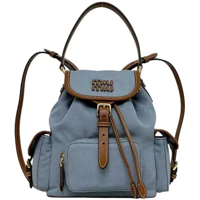 Pre-owned Miu Miu Brown Light Blue Canvas Leather Backpack () In Brown, Light Blue