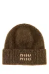 Miu Miu Brown Logo Beanie Hat In Brown
