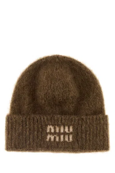 Miu Miu Brown Logo Beanie Hat