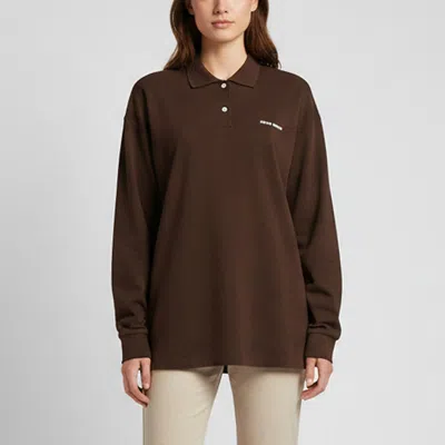 Pre-owned Miu Miu Brown Logo Embroidered Piqué Knit Long Sleeve Shirt L