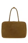 Miu Miu Beige Suede Handbag In Brown