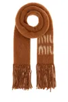 Miu Miu Mohair Blend Scarf Fringed Ends In Brown