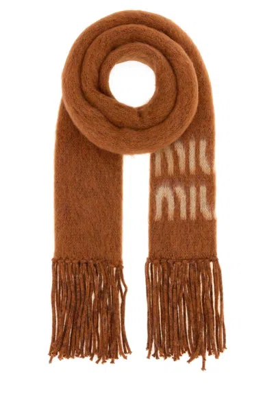 MIU MIU BROWN LOGO SCARF
