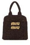 Miu Miu Raffia Crochet Shopping Bag With Dual Handles In Brown