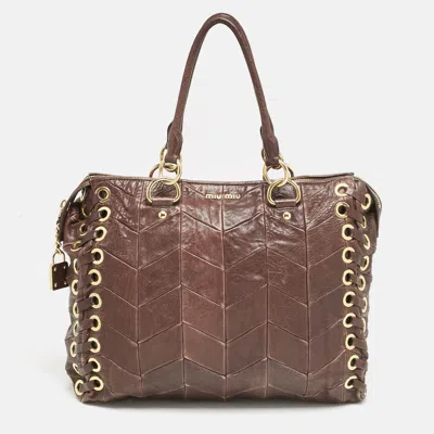 Pre-owned Miu Miu Brown Matelasse Leather Grommet Tote
