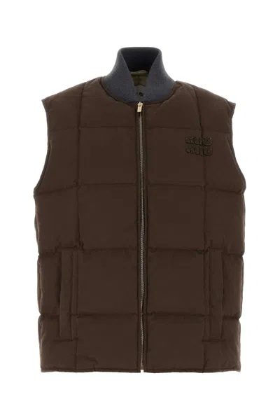 Miu Miu Brown Mini Gabardine Sleeveless Down Jacket