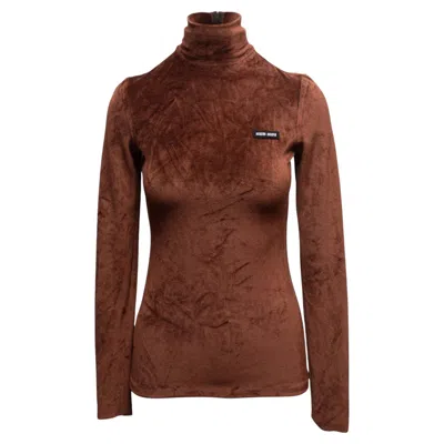 Pre-owned Miu Miu Brown  Velour Turtleneck Top Size Us S