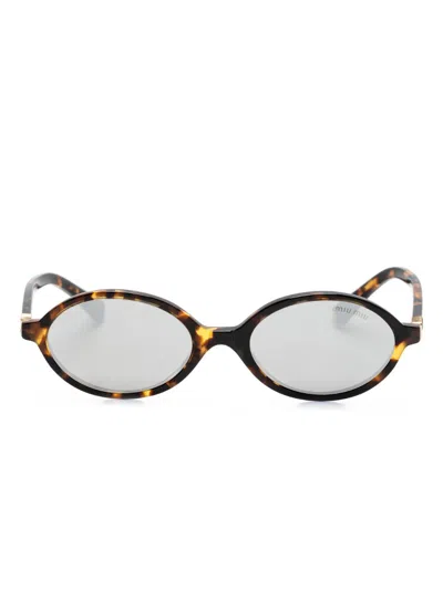 Miu Miu Brown Miu Regard Oval-frame Sunglasses In Multi