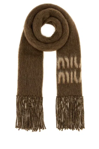 Miu Miu Brown Mohair Blend Scarf In Burgundy