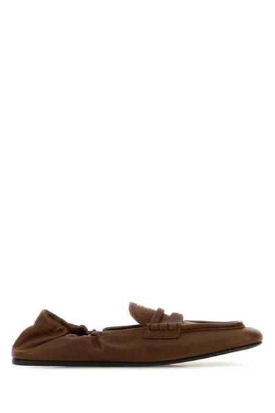 Miu Miu Brown Nappa Leather Ruches Loafers