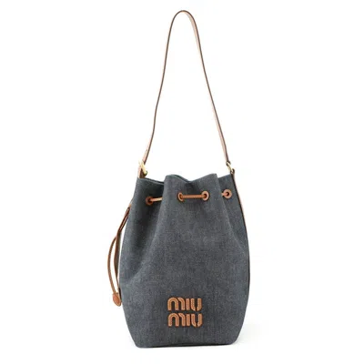 Pre-owned Miu Miu Brown Navy Denim Leather Shoulder Bag ()