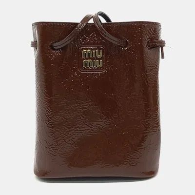Pre-owned Miu Miu Brown Patent Leather Patent Mini Bucket Bag