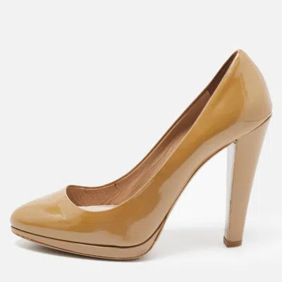 Pre-owned Miu Miu Brown Patent Leather Platform Pumps Size 38.5