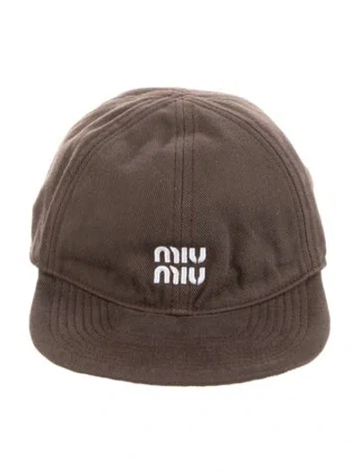 Pre-owned Miu Miu Brown Pattern Printed With Embroidered Logo Drawstring Hat