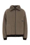 Miu Miu Cotton Fleece Zipper Blouson Jacket In Brown