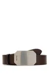 Miu Miu Leather Belt With Adjustable Length And Rectangular Buckle In Brown