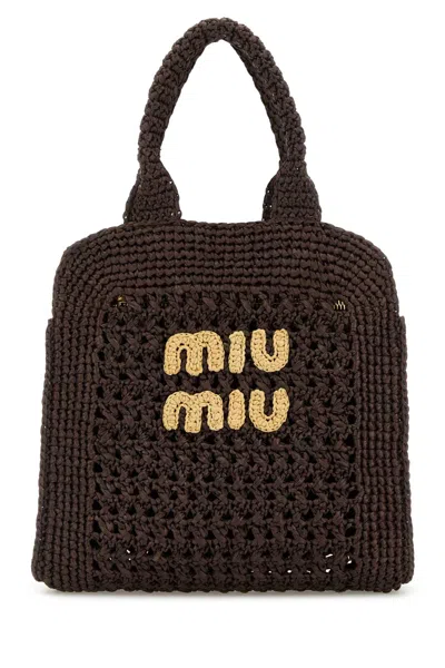Miu Miu Brown Raffia Shopping Bag