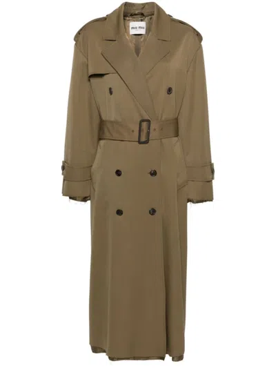 MIU MIU BROWN RAW-CUT MAXI TRENCH COAT