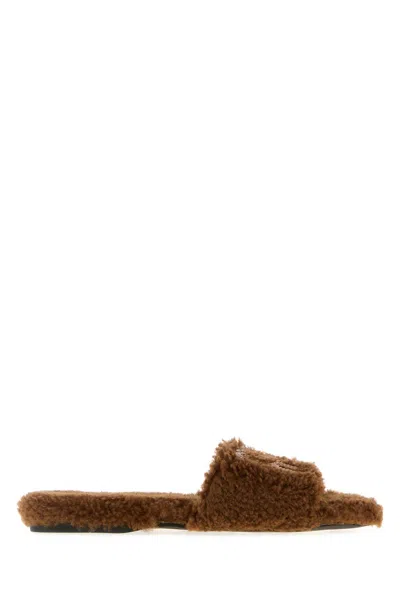 Miu Miu Brown Shearling Slippers