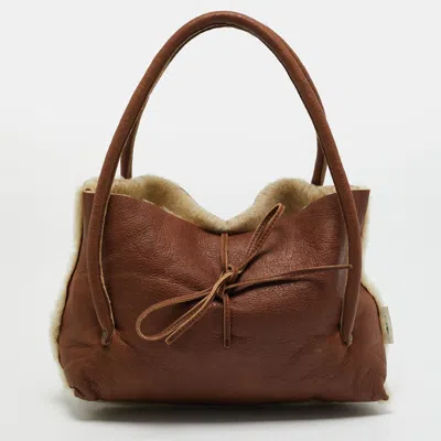 Pre-owned Miu Miu Brown Soft Leather And Sheep Fur Lined Tote