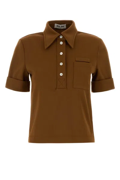 Miu Miu Brown Solid Shirt Collar Polo