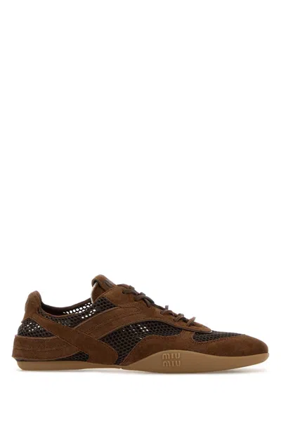 Miu Miu Brown Suede And Mesh Sneakers In Blue