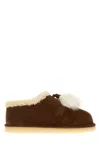 Miu Miu Suede Ankle Loafers Fur Trim In Brown