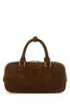 Miu Miu Large Suede Tote Bag With Shoulder Strap In Brown