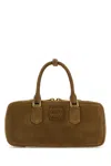 Miu Miu Arcadie Suede Leather Satchel With Padding In Green