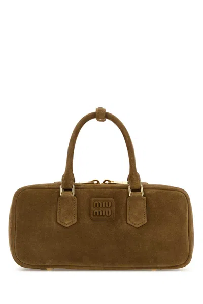 Miu Miu Brown Suede Arcadie Handbag In Green