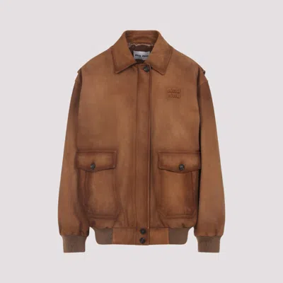 MIU MIU BROWN SUEDE BLOUSON JACKET