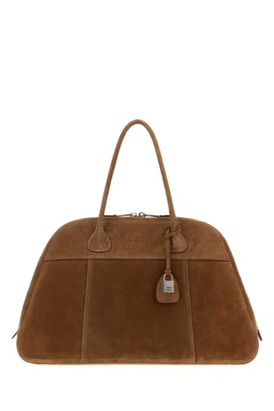 Miu Miu Vivant Suede Shopping Handbag In Brown