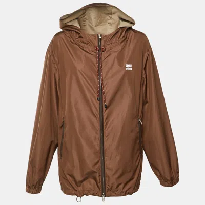 Pre-owned Miu Miu Brown Technical Fabric Hooded Jacket M
