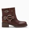 MIU MIU MIU MIU BROWN VINTAGE-EFFECT LEATHER ANKLE BOOT WOMEN