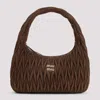 Miu Miu Quilted Suede Handbag With Spacious Interior In Brown